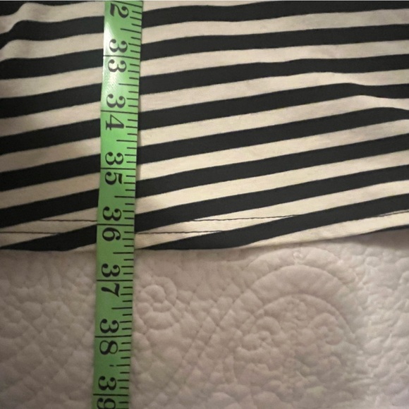 Pomelo Black & Off White Striped Dress, V Back, 3/4 sleeve, fit & flare, Med - Picture 6 of 8